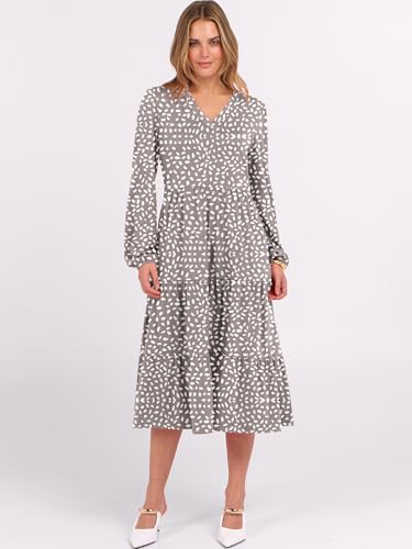 Image of ANRABESS Women's Long Lantern Sleeve Floral Midi Dresses 2026 Fall V Neck Casual Flowy A-line Tiered Boho Vacation Dress