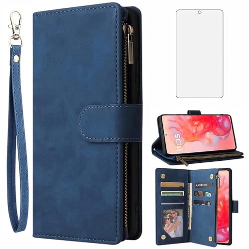 Asuwish Compatible with Motorola Moto G Stylus 5G 2024 Wallet Case Tempered Glass Screen Protector and Leather Flip Cover Card Holder Stand Cell Accessories Magnetic Phone Cases for G5 Women Men Blue -  Moto-G-Stylus-5G-2024-DKPT-Blue