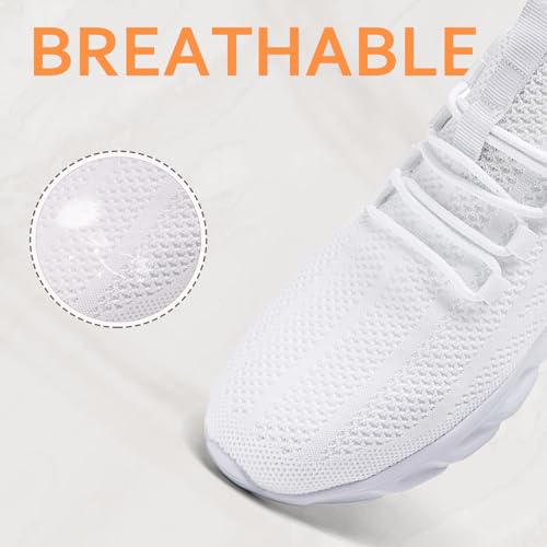 Oltyutc Mens Gym Running Shoes Slip-On Tennis Shoes Non Slip Breathable Workout Sneakers for Walking Jogging White 122