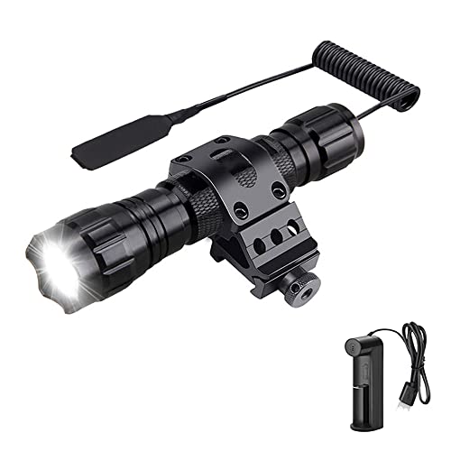 WESLITE Torche Tactique LED Rechargeable, 1300 Lumens Chasse Lampe Puissante Noir Mat 1 Mode étanche Lampe Torche avec Pressostat, Support de Rails et Chargeur de...