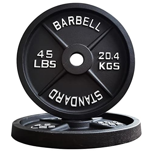 Signature Fitness Olympic 2-Inch Cast Iron Plate Weight Plate for Strength Training and Weightlifting, Multiple Sizes