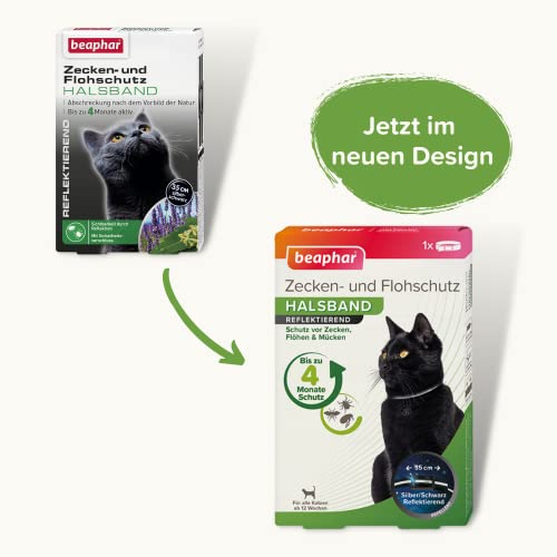 Beaphar Zecken- und Flohschutz Halsband reflektierend Katze, 35cm
