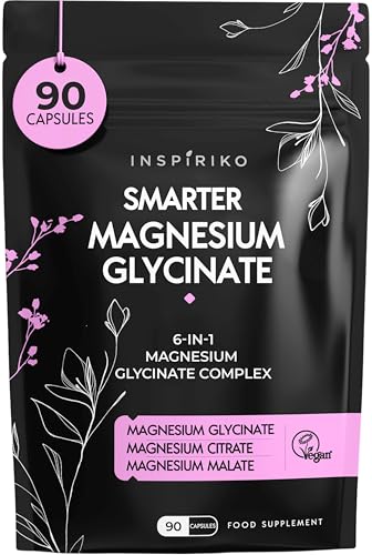Magnesium Glycinate Supplements for Women - Reduces Fatigue, Leg Cramps & Supports Sleep. Chelated 6-in-1 Magnesium Glycinate Complex with Bisglycinate, Malate & Citrate. 90 Capsules, Made in UK