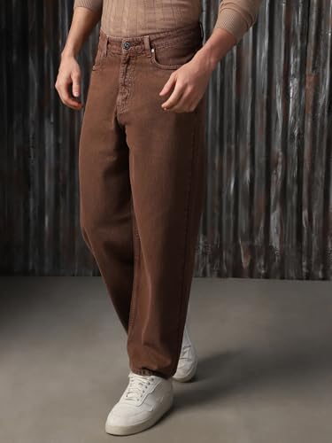Image of High Star Men Cotton Washed Loose Fit Casual Mid-Rise Jeans