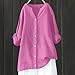 Womens Loose Buttons Down Blouse Tops Solid Casual Long Sleeve Shirt Blouse Quarter Length Sleeve Shirt (XXXL) P Pink