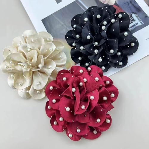 Image of Big Flower Pins for Clothes Fabric Rose Flower Brooches for Women Large Delicate Elegant Flower Lapel Pin for Wedding Party Dance Banquet Wedding Guest Dresses Suit Accessories 7.5in