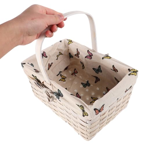Cesta rectangular de ratán tejida a mano con forro de algodón lino blanco 5