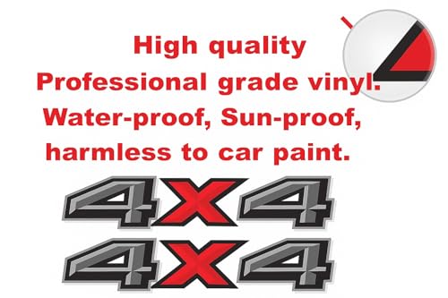 Image of Set of 2 PCS 4x4 Decals Stickers Compatible with 2014-2018 Chevy Silverado Sierra Truck Pickup Bedside,Truck Emblems, Auto Decoration Accessories Emblem (Gray /Red Bold)
