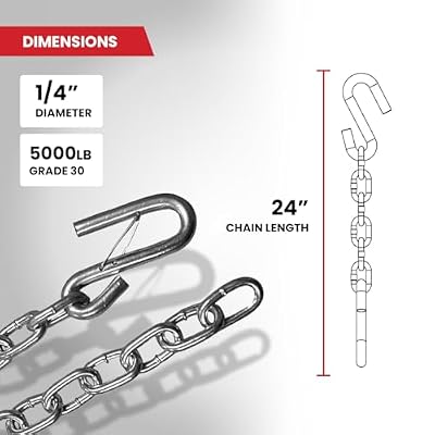Trailer Hitch Safety Chain with S-Hook and Latch, Steel (Single) (5000 lb Capacity)