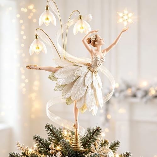 Victorian Ballet Fairy Christmas Tree Topper Christmas Decor with Lighted