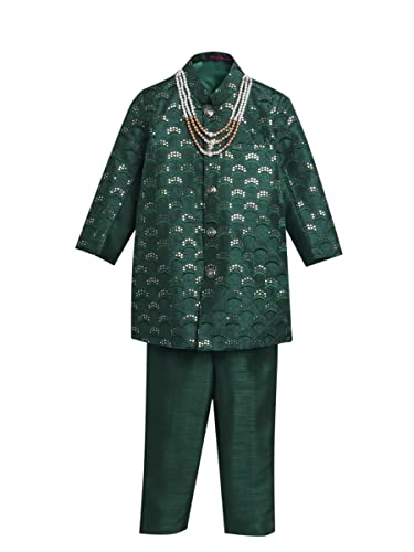 Image of AHHAAAA Kids Ethnic Cotton Silk Blend Sequin Print Indo-Western Sherwani Set for Boys 496MF