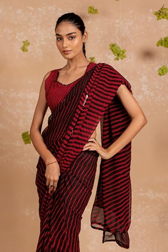 Image of MIRCHI FASHION Women Sari Georgette Chevron Printed | Modern Pattern Farewell and Festive Drape with Matching Blouse Piece
