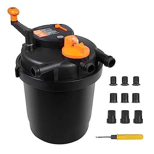 VEVOR Bio Pressure Pond Filter, Up to 1600 Gallons, with 13W UV-C Light, 1580 GPH, Pressurized Biological Pond Filter System Filtration Equipment for Fountain Pool, Koi Fish Aquarium Tank Garden Water