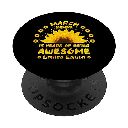 15 Cumpleaños 15 Años Girasol Amante Chicas Marzo 2009 PopSockets PopGrip Intercambiable