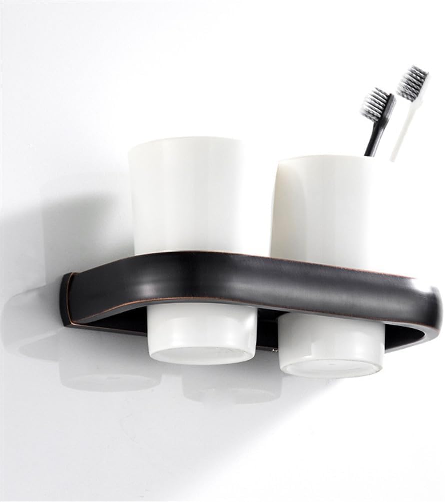 Soporte para cepillo de dientes con vaso de cristal, accesorio de baño montado en la pared, soporte doble para cepillos de dientes con dos vasos de cerámica, acabado antiguo