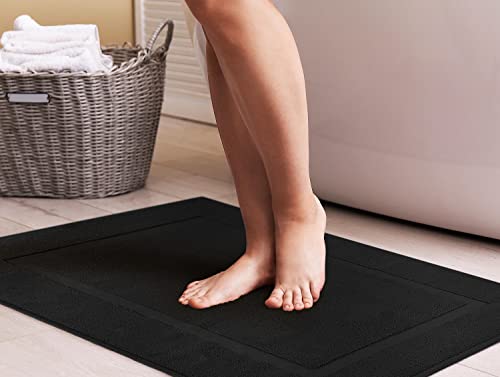 Utopia Towels Cotton Banded Rug, Bath Mats, Not a Bathroom Rug, 21 by 34 Inches, 100% Ring Spun Cotton, Highly Absorbent Shower Bathroom Floor Mat, Black, 2 Pack