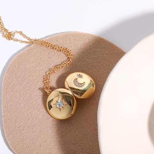Gold Star Moon Butterfly Oval Locket Necklace that Holds Picture for Women Vintage 18K Gold Plated Photo Locket Pendant Memorial Necklace Personalized Jewelry Birthday Gifts 7