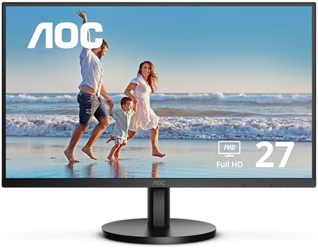 AOC 27B3HM 27″ Full HD Monitor, 3-Sided Frameless & Ultra Slim Design, HDMI and VGA inputs, Lowblue Mode, Adaptive Sunc, VESA Compatible,Black