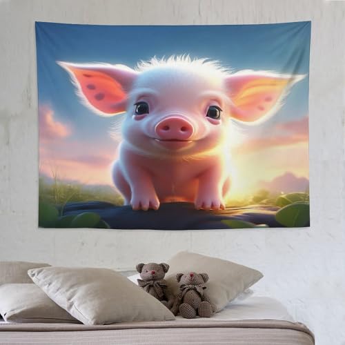 Tapisserie murale cochon mignon PAZZK 150x200 cm en tissu suspendu pour decoration de chambre