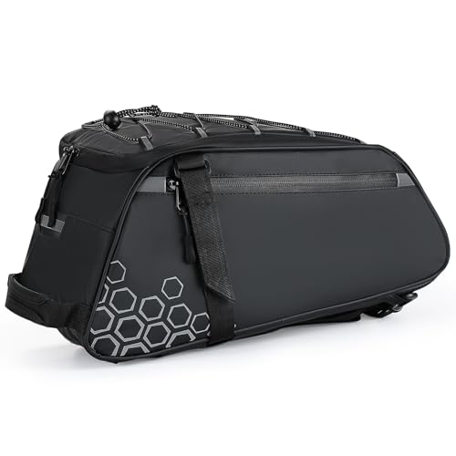 KEMIMOTO Rear Bike Rack Bag, 11L Water-resistant Trunk Bag 3-IN-1, Zippered Bicycle Backpack Shoulder Pannier Saddle Bag for Ebikes Cycling Commuting Travel Outdoor Camping