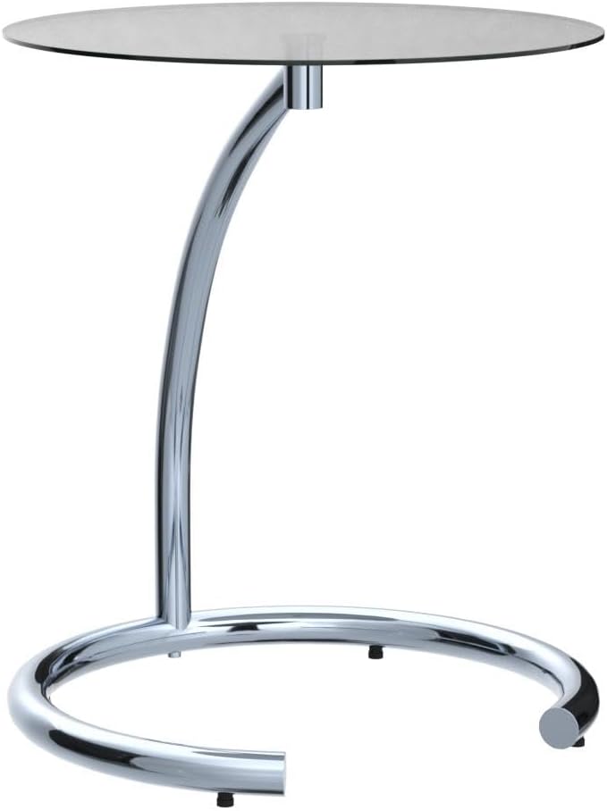 KB Designs - Modern Accent Side End C Table, Chrome Metal/Glass