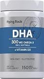 Piping Rock DHA | 150 Mini Softgels | 300mg Omega-3 + Vitamin D3