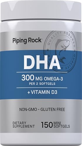 Piping Rock DHA Mini Softgels with Vitamin D3, 150 Count