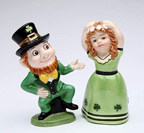Fine Ceramic Irish Dancing Leprechaun and Girl Salt and Pepper Shakers, 4