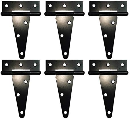 HLMOptimo Heavy Duty T Hinge Tee Hinge T Strap Hinge Shed Hinge Gate Hinge Barn Hinge Fence Hinge Door Hinge Wrought Rustproof All Size Black (6pcs, 4inch)