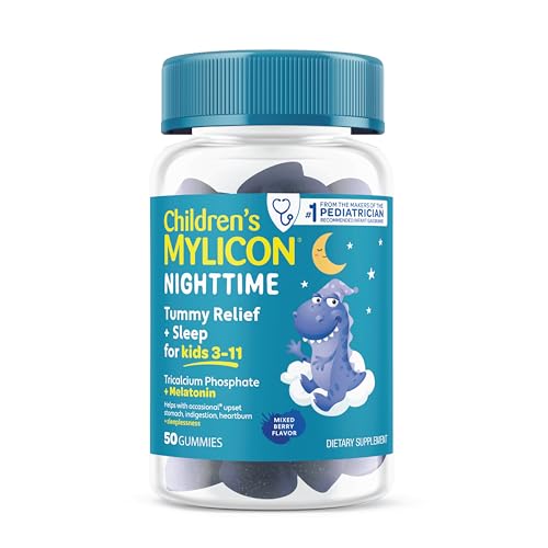MYLICON Tummy Relief + Sleep Gummies with Melatonin for Kids | Helps Relieve Occasional Upset Stomach and Indigestion | with Sleep Support. Mixed Berry Flavor 50 Count