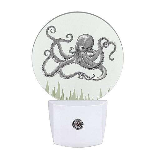 Image of Octopus Night Light Ocean Sea Green Seaweed Octopus LED Dusk to Dawn Plug-in Nightlight Auto Sensor for Bedroom Bathroom Hallway Living Room Home Indoor