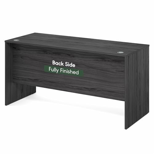 Image of Furinno Roger Computer Desk, 60 Inch Rectangular Executive Desk with Modesty Panel, Home Office Desk with Thick Tabletop, Desk Cord Grommet, Scratchproof, for Home Study, Office, Coastal Grey