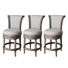 Maven Lane Pullman 26 Inch Tall Counter Height Upholstered Barstool with Back in Reclaimed Oak Finish with Ash Grey Fabric Cushion Seat Set of 3
