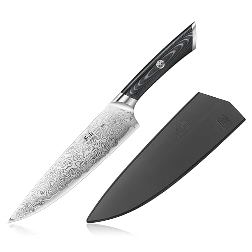 Cangshan KURO Series 8-Inch Chef's Knife with Sheath, High Carbon X-7 Damascus Steel, 504258