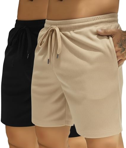 Image of INKKR Men's Premium Polyester Casual Ribbed Shorts ||Loose Fit with 2 Pocket Shorts