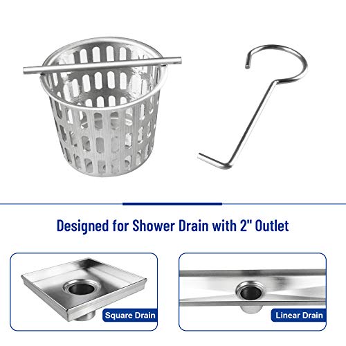 Bernkot 2 Inch Shower Drain Strainer Hair and Debris Strainer Drain Basket Stainless Steel Anti-Clogging Fits Square or Linear Shower Drain with 2
