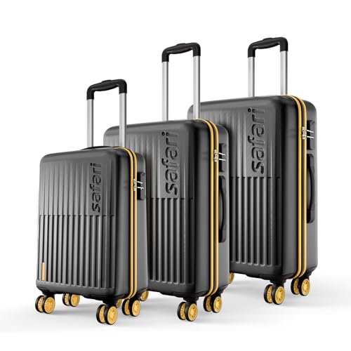 Image of Safari Astra Neo 8 Wheels Set of 3 Trolley Bags, Hard Case Polycarbonate, 360 Degree Wheeling Carry on & Check-in Luggage for Men & Women, Suitcase for Travel, Trolley Bags for Travel, Black