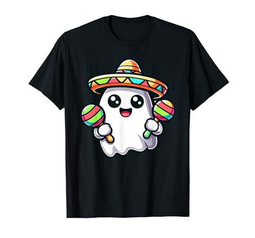 Poncho fantasma Cinco de Mayo Sombrero Halloween Fiesta Maracas Camiseta