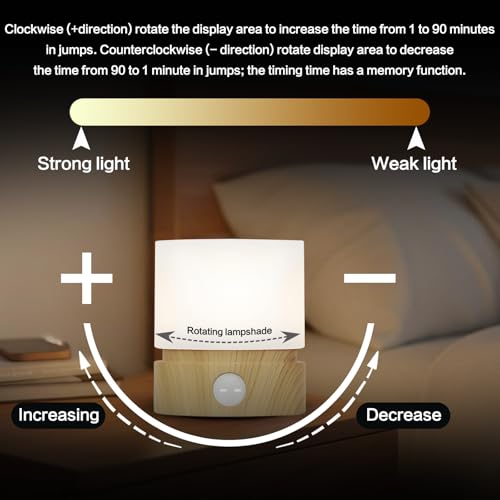Image of Cylindrical Lamp Cute Night Light USB Charging Nordic Rotating Digital Display, Timer, Rechargeable, Dimmable, Sleep Companion Night Light(Wood)