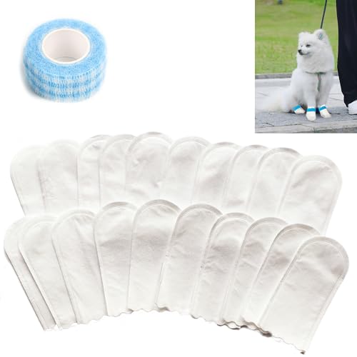 Smaoqingji Desechables Zapatos para Perros Calcetines Perro - 20 Piezas, Zapatos, Mascotas pie Cubre Andadores con Venda Autoadhesiva, Proteger Las Patas de Lamer, Apto Pequeños