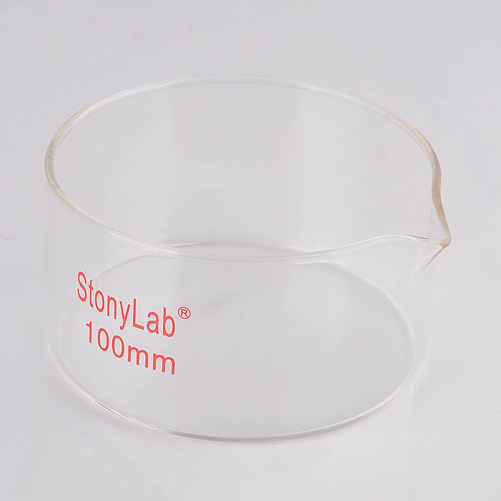 stonylab Boîte Petri à Bec Verseur et Rebord Robuste, Plat de Cristallisation en Verre Borosilicaté Réutilisables, Crystallizing Dish pour Cristallisation et Évaporation - 300 ml Capacité OD 100 mm