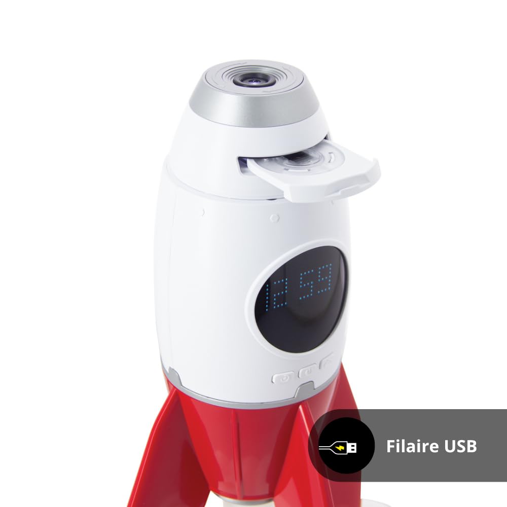 Xanlite - Veilleuse Projecteur LED Starlite - 4 Disques Interchangeables - Projection Planétariums - Horloge et Animations LED Intégrées - Rechargeable USB