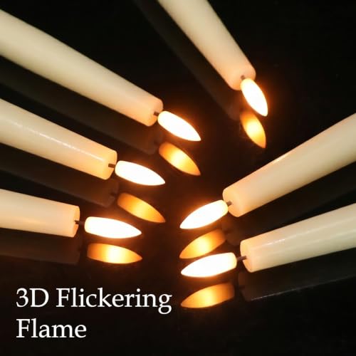 Image of GenSwin Rechargeable Flameless LED Taper Candles Battery Operated 2 Remote | Ivory, 6 Pack, Real Wax 3D Flameless Flickering, 0.78 inch x 9.84 inch, 2 /4 /6 /8H Timer, Candlesticks for Wedding & Holiday Decor