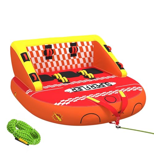 UPHYB 3-Person Towable Tubes for Boating with Towable Rope, Couch Reversible Boat Tube, Padded Bolster Guard Handles & Quick-Connect Tow Point