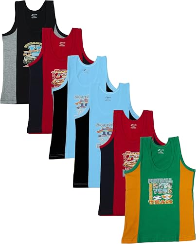 Dowin Kids Sleeveless Printed 100% Cotton Vests | Summer Wear Baniyan Infant Sando Toddler Undershirts | Skin Friendly | Lightweight | Sleeveless Design | (Pack of 6)(Ninza, 70 CM | 7 Years-8 Years)