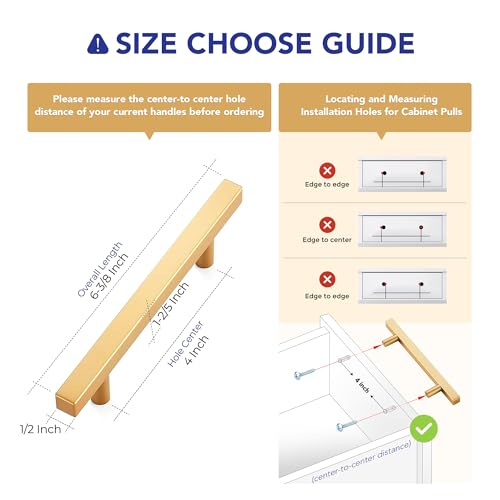Ravinte 10 Pack Brass 4 Inch Hole Center Champagne Gold Handles Square Cabinet Hardware Stainless Steel Pulls for Kitchen Cupboard Drawers 6-3/8 Inch Overall Length by Ravinte - Image 3