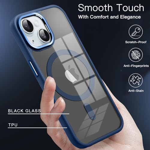 Image of KARWAN?Translucent Hybrid Case with Metal Ring Phone case Cover for iPhone 14 Plus |Compatible with N52 Strong Magnets Mag| Wireless Mag-Safe Charging -(Blue)