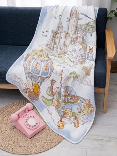 Image of Kassy Pop Printed 6 Layer Bamboo Muslin Blanket Cum Swaddling Towel for Baby | 70% Bamboo, 30% Cotton | AC Quilt, Multi-Purpose Blanket | 110cm x 110cm (Multicolor)