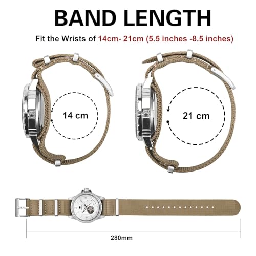 BISONSTRAP Nylon Watch Straps for Men, One-Piece Military Watch Bands, 18mm 20mm 22mm