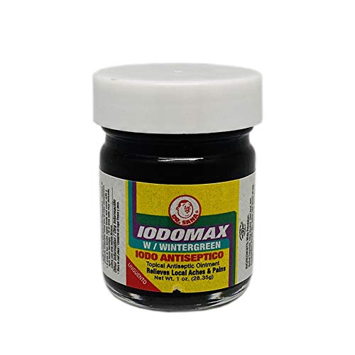 Dr Sana Iodomax. Iodine Antiseptic Ointment with Wintergreen. Wound Disinfectant and Analgesic. For External Use Only. 1 Oz